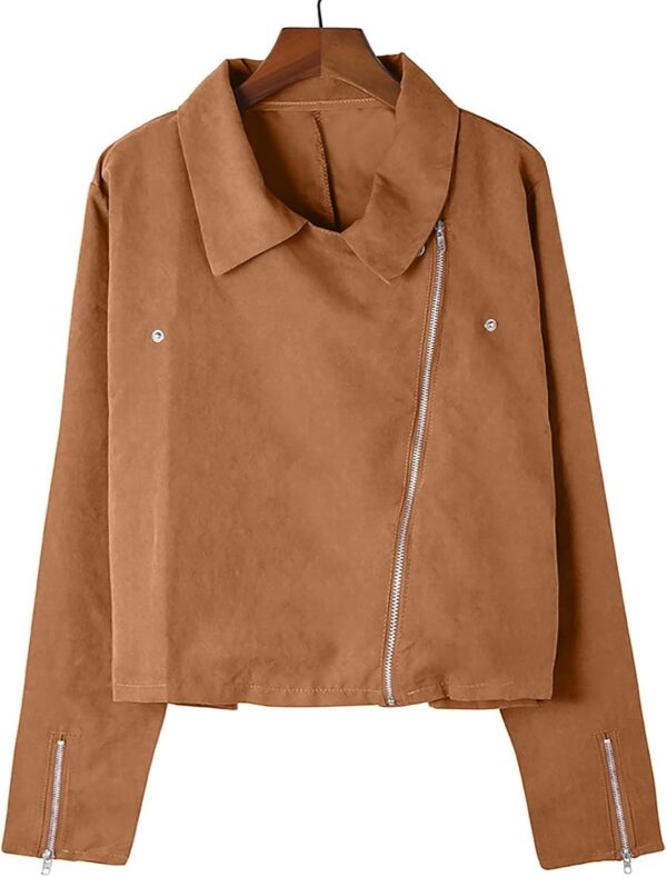 Faux Leather Jacket Women Stylish 2022 Zipper Coats Classic Fit New Motorcycle Outerwear Fall Lapel Solid Tops