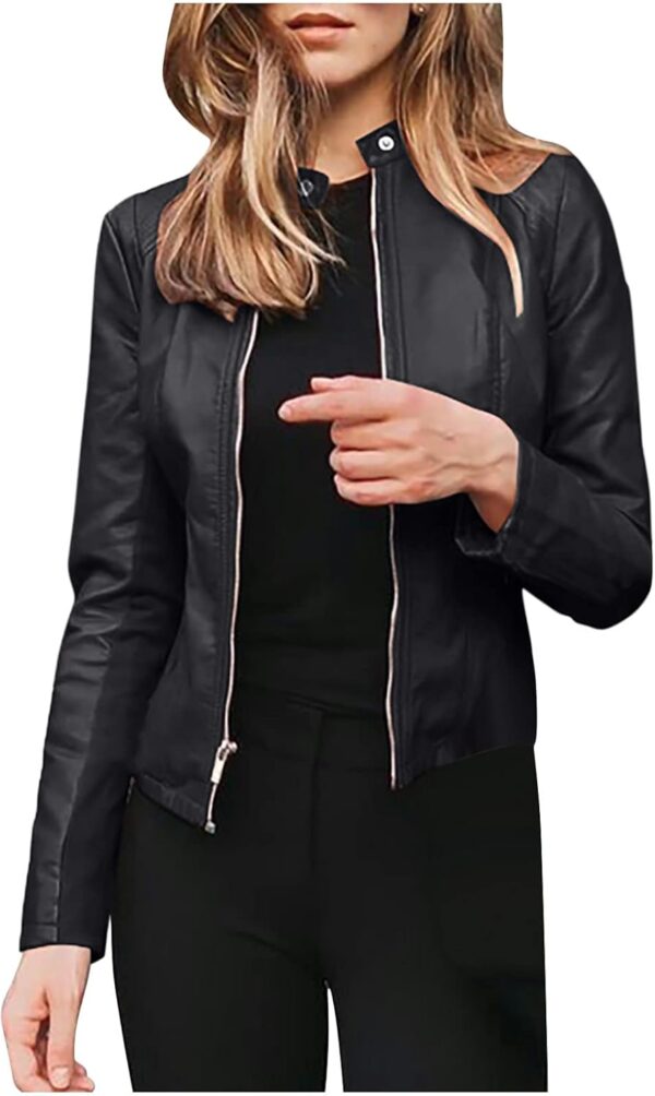 Faux Leather Jacket Women Stylish 2022 Zipper Coats Classic Fit New Motorcycle Outerwear Fall Lapel Solid Tops