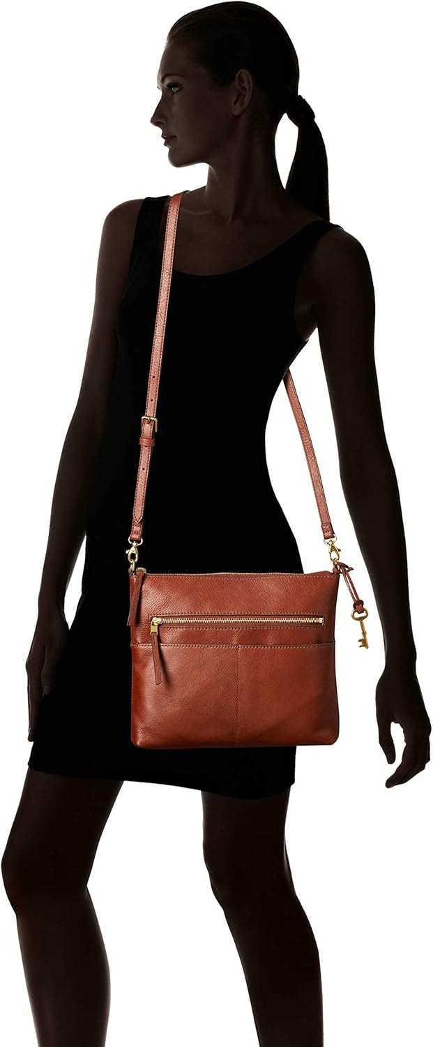 Fossil Women's Fiona Leather Large Crossbody Purse Handbag, Brown (Model: ZB7669200)