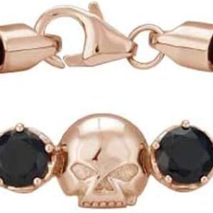 Harley-Davidson Women's Rose Gold Skull & Stone Leather Bracelet HDB0430-6.5