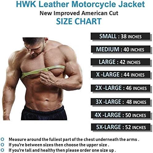HWK Brando Leather Motorcycle Jacket for Men, Genuine Black Leather Jacket with Removable CE Armor & Micro Polyester Thermal Lining for Weather & Water Resistant Enduro Motorbike Riding - 4X-Large
