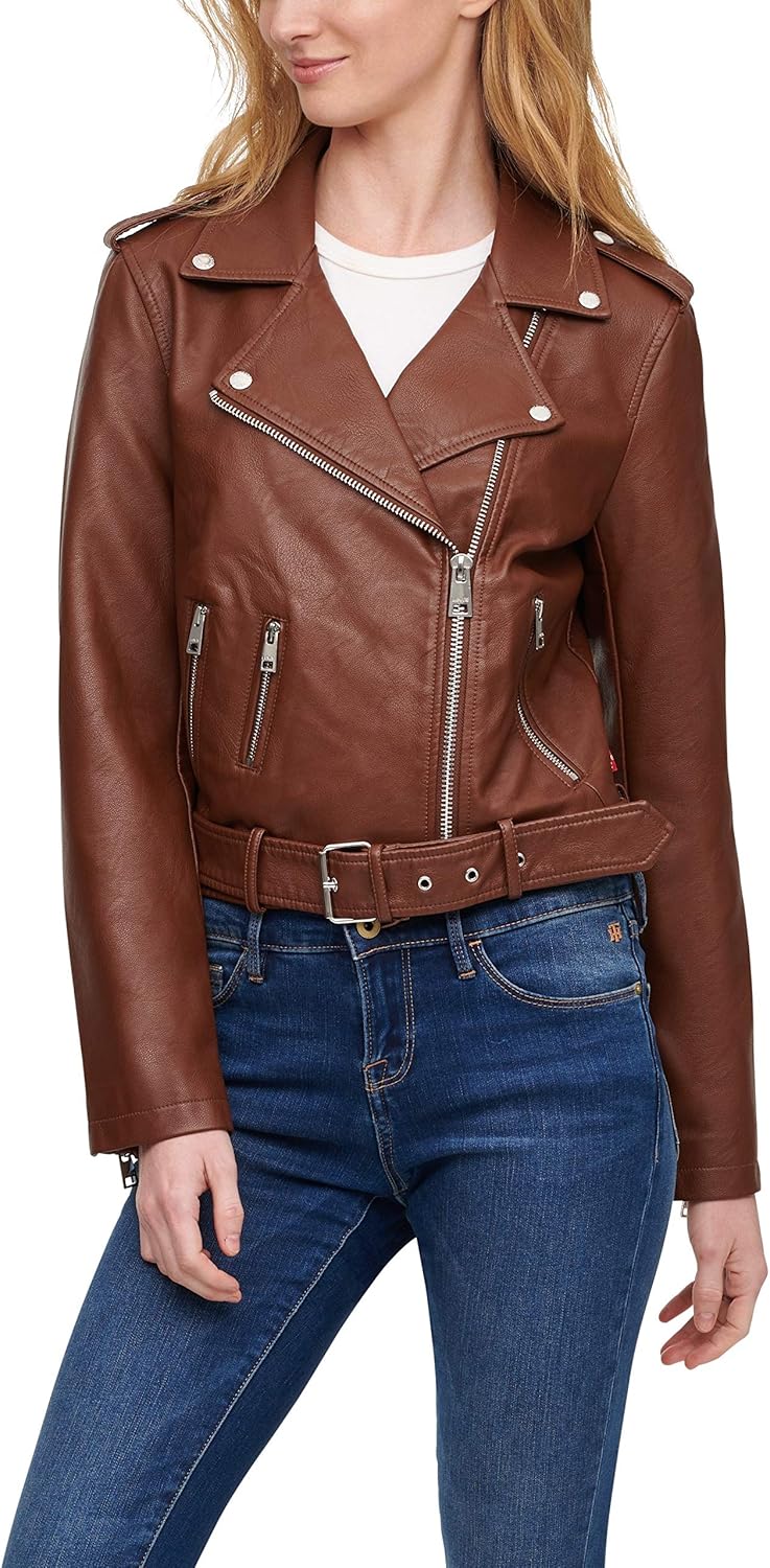 Levi's Women's Faux Leather Belted Motorcycle Jacket (Standard & Plus Sizes)