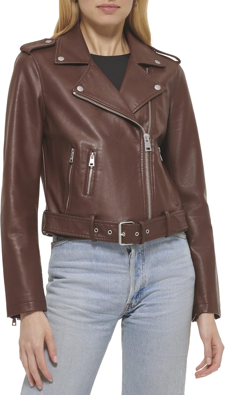 Levi's Women's Faux Leather Belted Motorcycle Jacket (Standard & Plus Sizes)