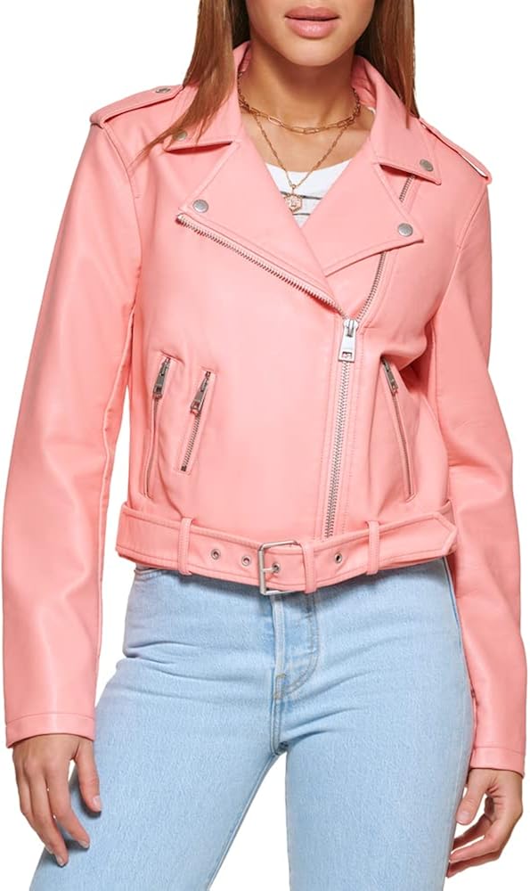 Levi's Women's Faux Leather Belted Motorcycle Jacket (Standard & Plus Sizes)