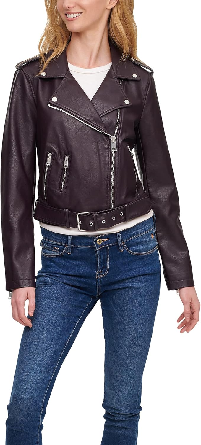 Levi's Women's Faux Leather Belted Motorcycle Jacket (Standard & Plus Sizes)