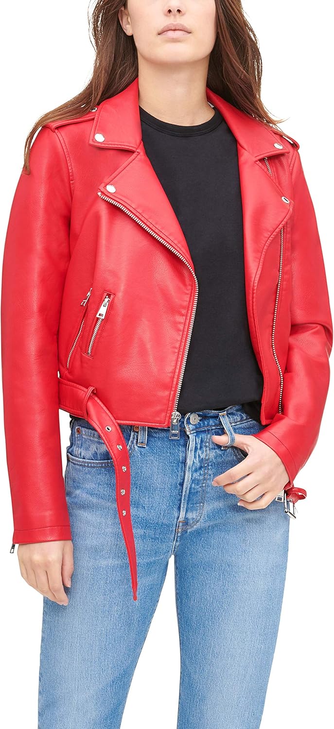 Levi's Women's Faux Leather Belted Motorcycle Jacket (Standard & Plus Sizes)