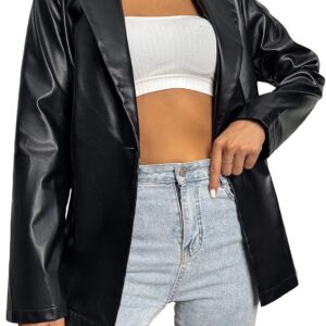 MakeMeChic Women's Faux Leather Blazer Jacket Lapel Collar Pleather Coat Outerwear