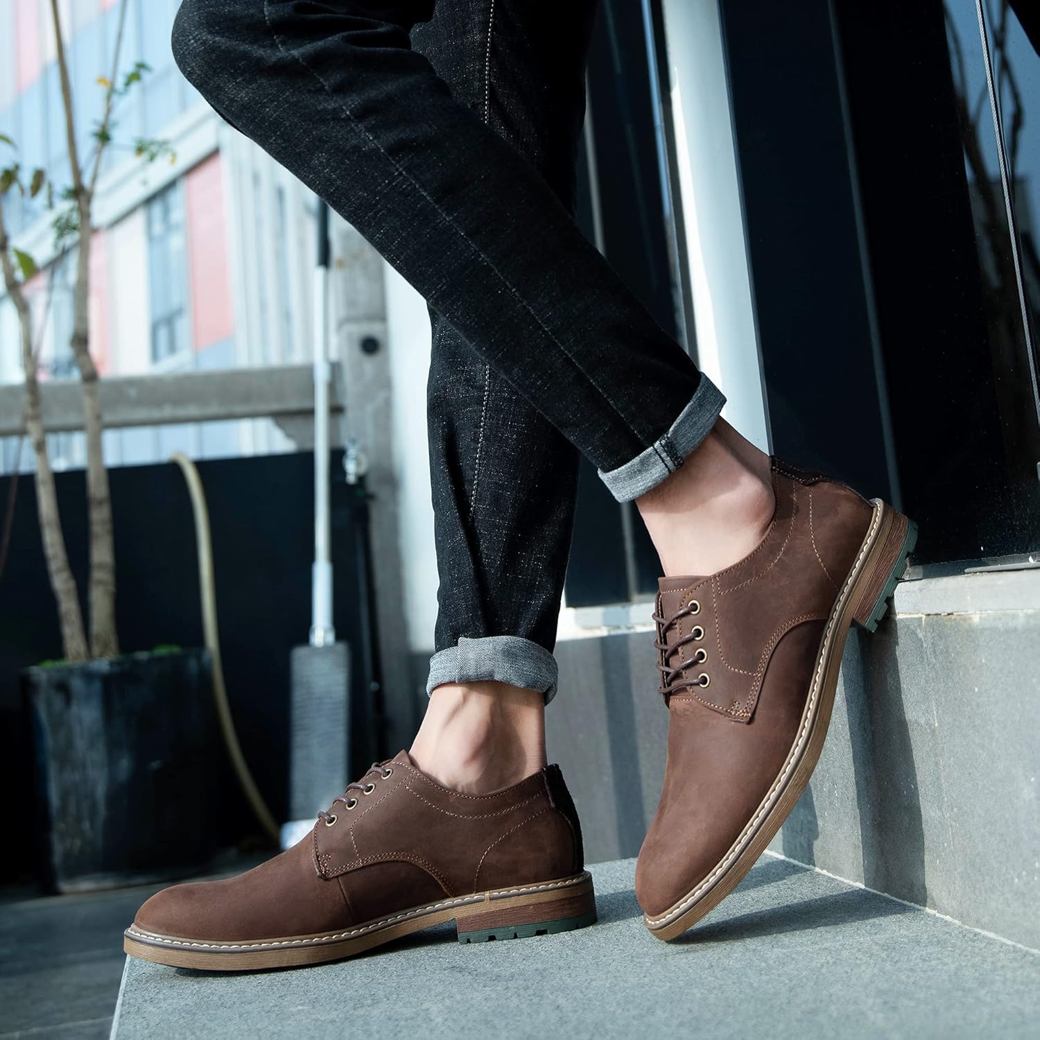 Men's Oxford, Plain Toe Genuine Leather Dress Shoes