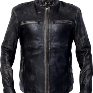 Men Distressed Real Leather Jacket Men Motorcycle Leather Jacket BLACK&BROWN Real Leather Jacket For men\u2019s