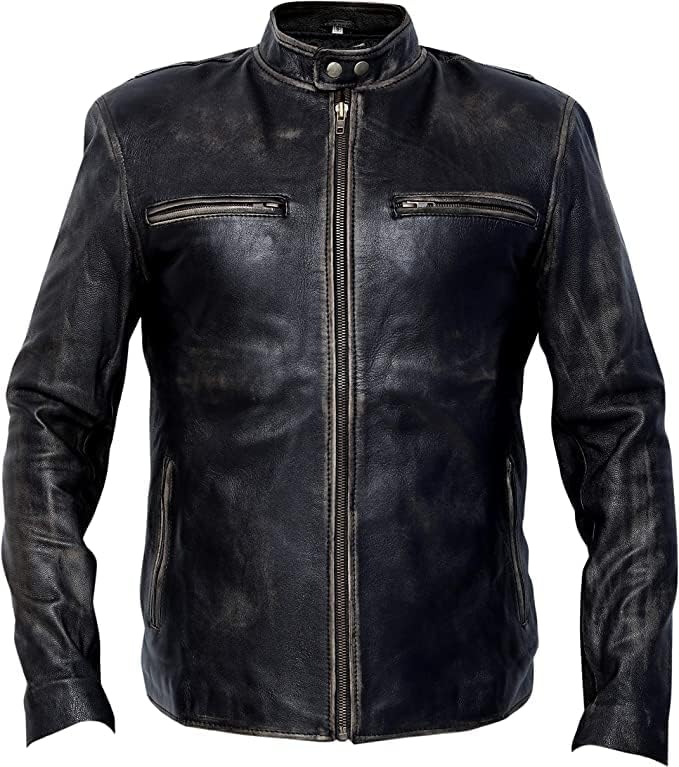 Men Distressed Real Leather Jacket Men Motorcycle Leather Jacket BLACK&BROWN Real Leather Jacket For men\u2019s