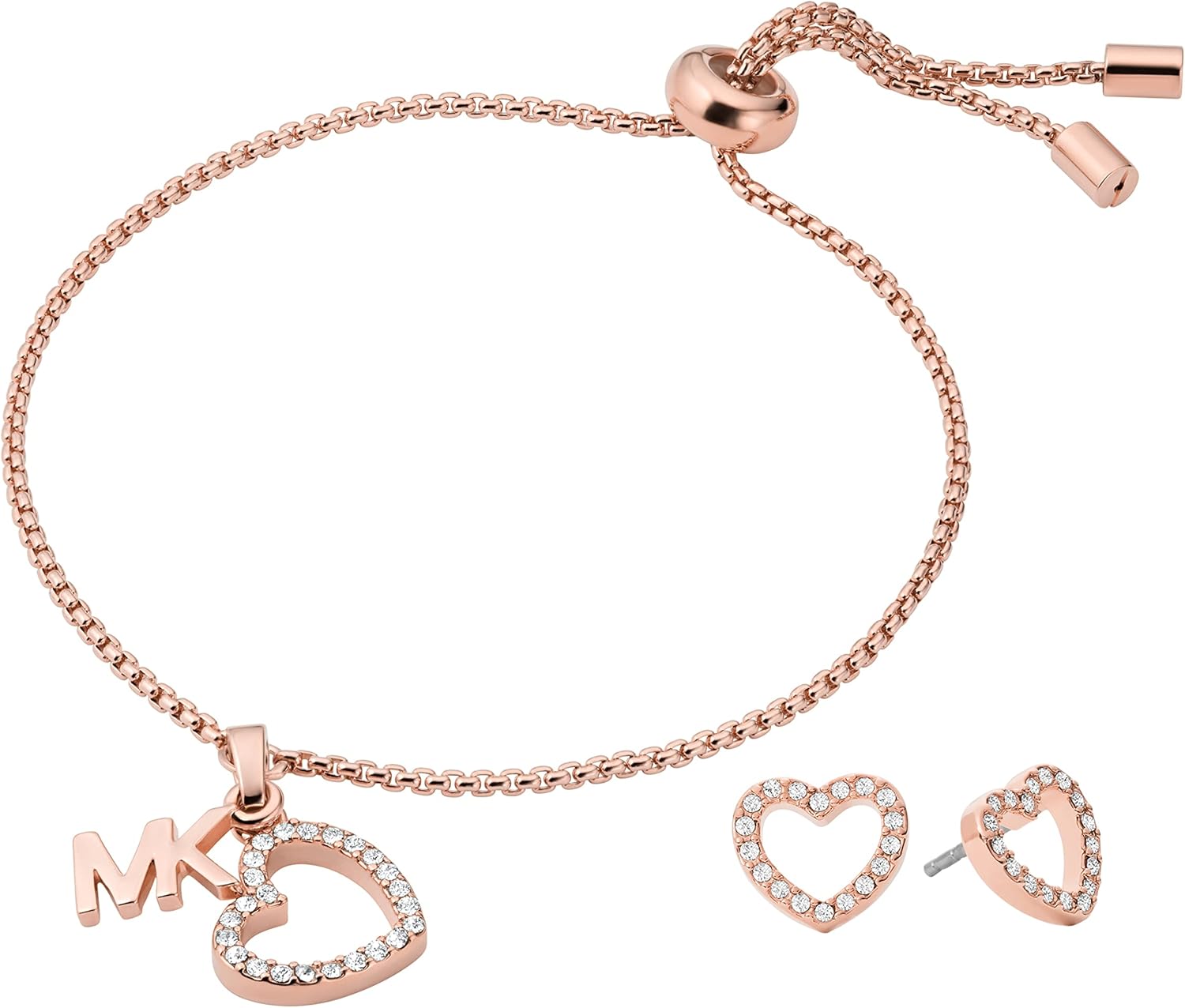Michael Kors Women's Stainless Steel Rose Gold-Tone Slider Bracelet with Crystal Accents