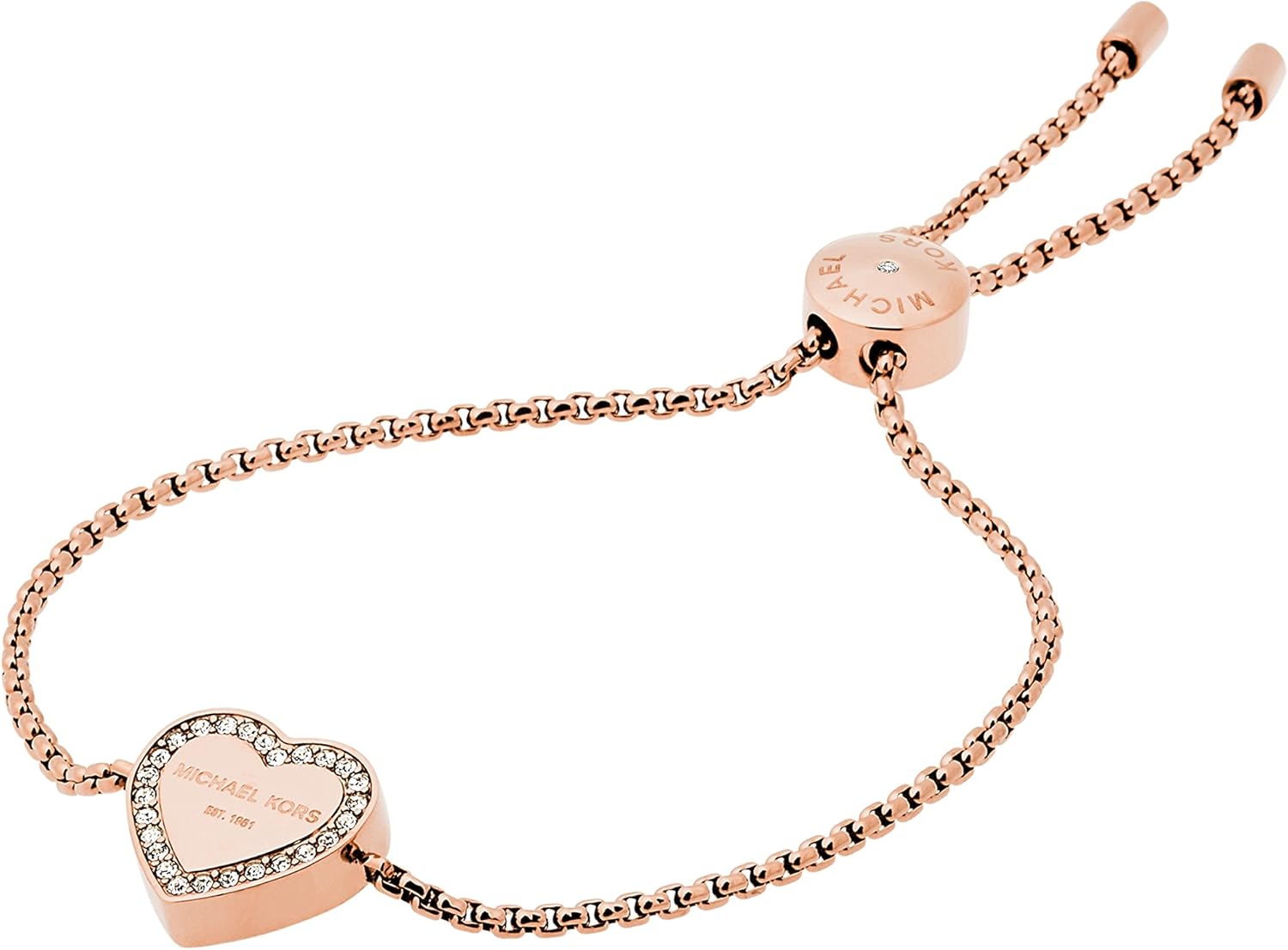 Michael Kors Women's Stainless Steel Rose Gold-Tone Slider Bracelet with Crystal Accents