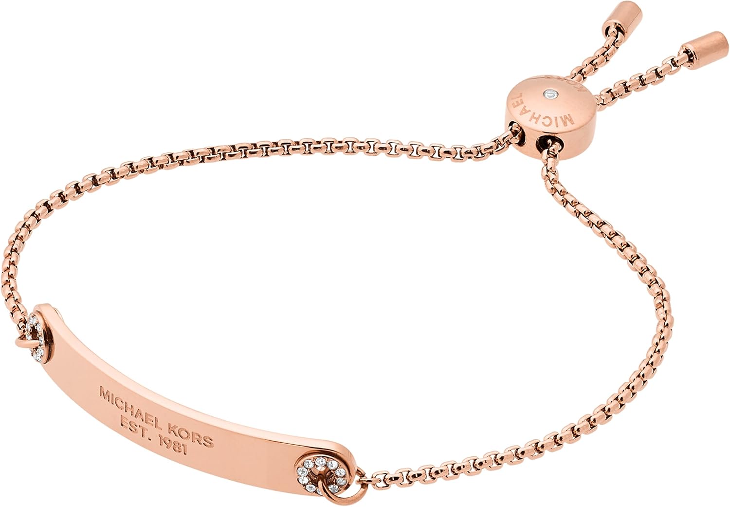Michael Kors Women's Stainless Steel Rose Gold-Tone Slider Bracelet with Crystal Accents
