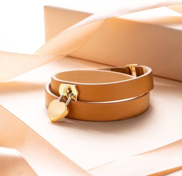 MVMT Double Leather Heartlock Bracelet for Women, Tan