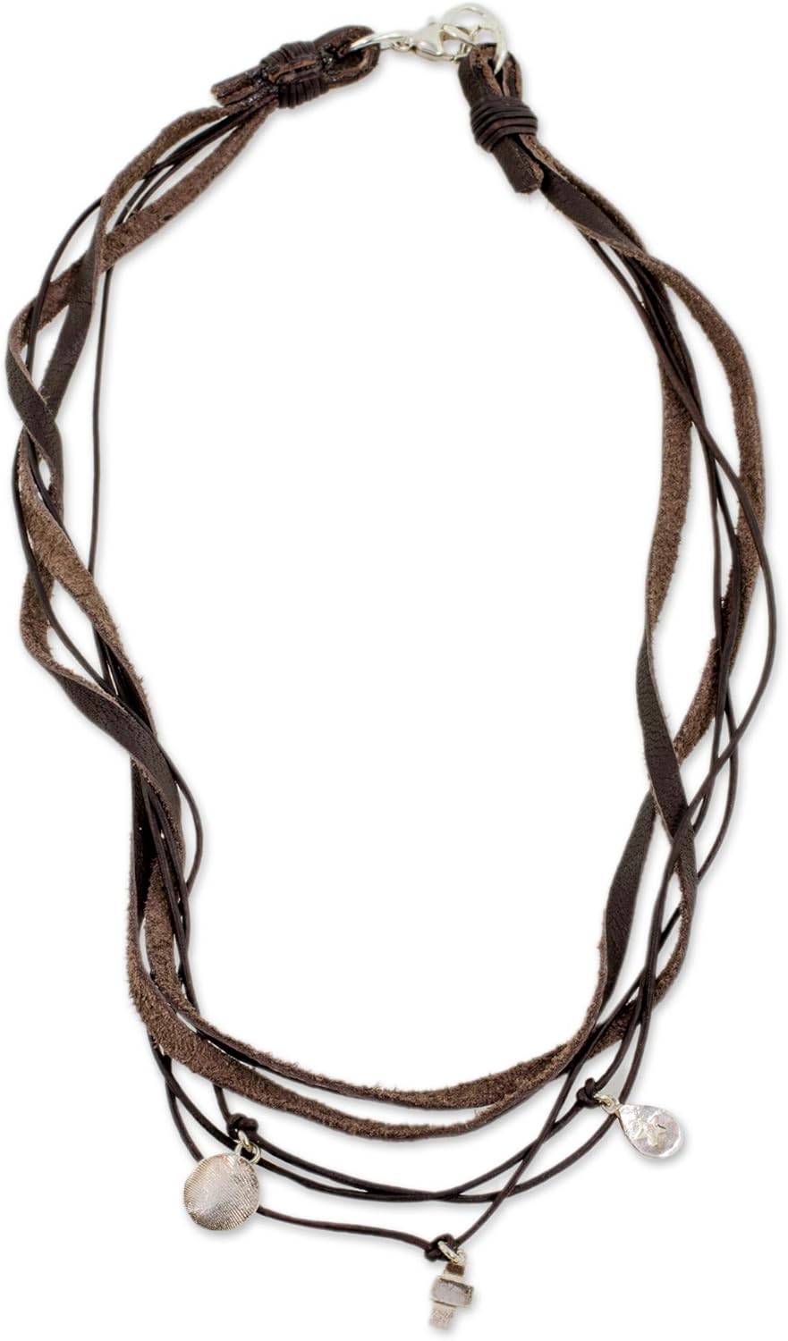 NOVICA Handmade Boho Leather Wrap Charm Bracelet - Stylish and Versatile Silver Charm Bracelets for Women and Men - Trendy Fashion Accessory, Stellar Imprint'