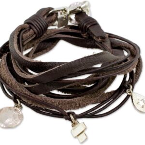 NOVICA Handmade Boho Leather Wrap Charm Bracelet - Stylish and Versatile Silver Charm Bracelets for Women and Men - Trendy Fashion Accessory, Stellar Imprint'