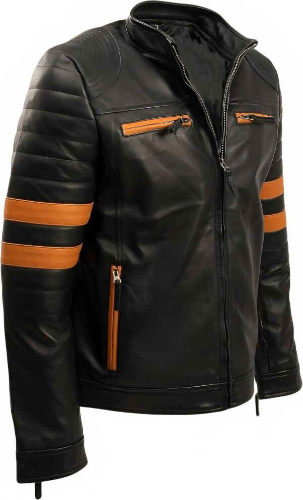 ONNYXE Leather Motorcycle Jacket Men - Black, Genuine Lambskin Leather Lightweight Café Racer Jacket Polyester Inner