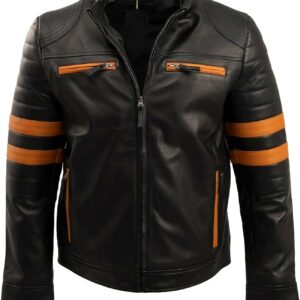 ONNYXE Leather Motorcycle Jacket Men - Black, Genuine Lambskin Leather Lightweight Café Racer Jacket Polyester Inner