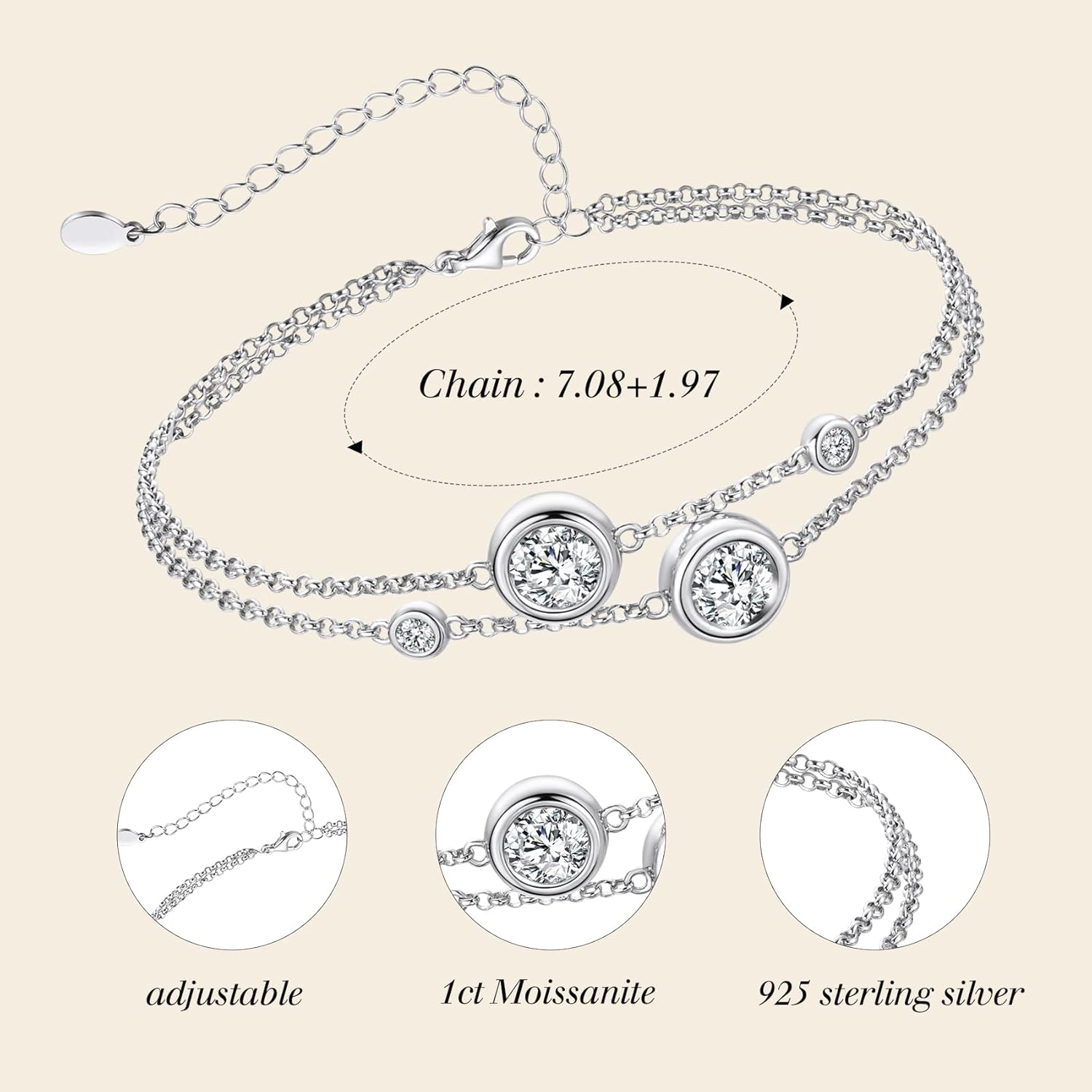 PANCEAN Moissanite Bracelet for Women 925 Sterling Silver 18K Gold Plated Dainty Link Bracelet Valentine's day Birthday Jewellery Gift for Women Girls Her