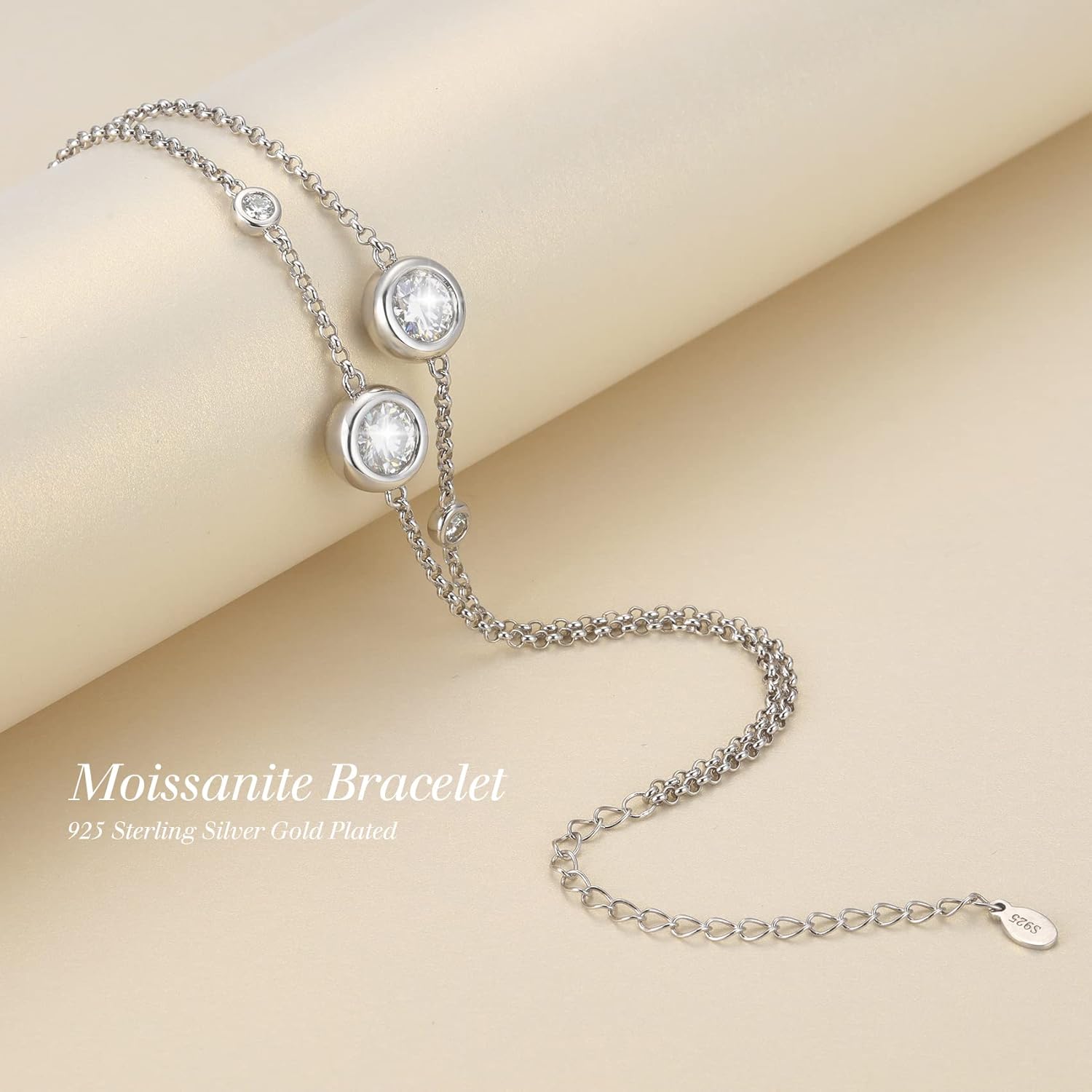 PANCEAN Moissanite Bracelet for Women 925 Sterling Silver 18K Gold Plated Dainty Link Bracelet Valentine's day Birthday Jewellery Gift for Women Girls Her