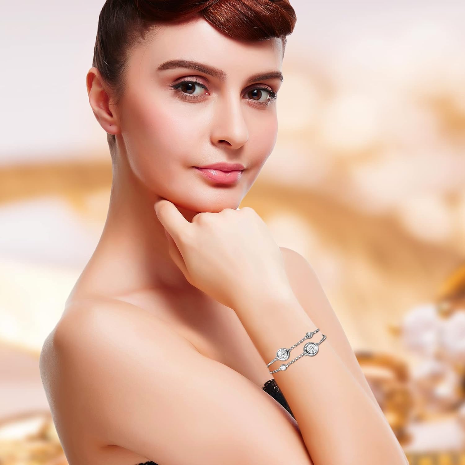 PANCEAN Moissanite Bracelet for Women 925 Sterling Silver 18K Gold Plated Dainty Link Bracelet Valentine's day Birthday Jewellery Gift for Women Girls Her