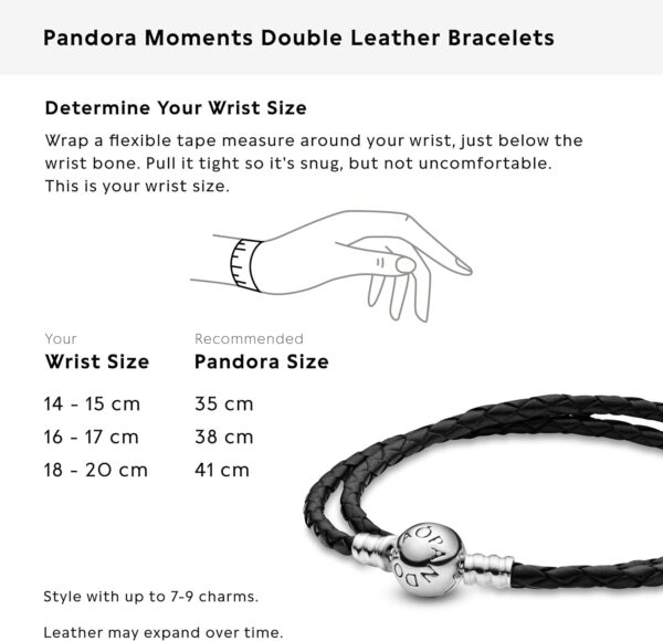 PANDORA Jewelry Black Leather Charm Sterling Silver Bracelet