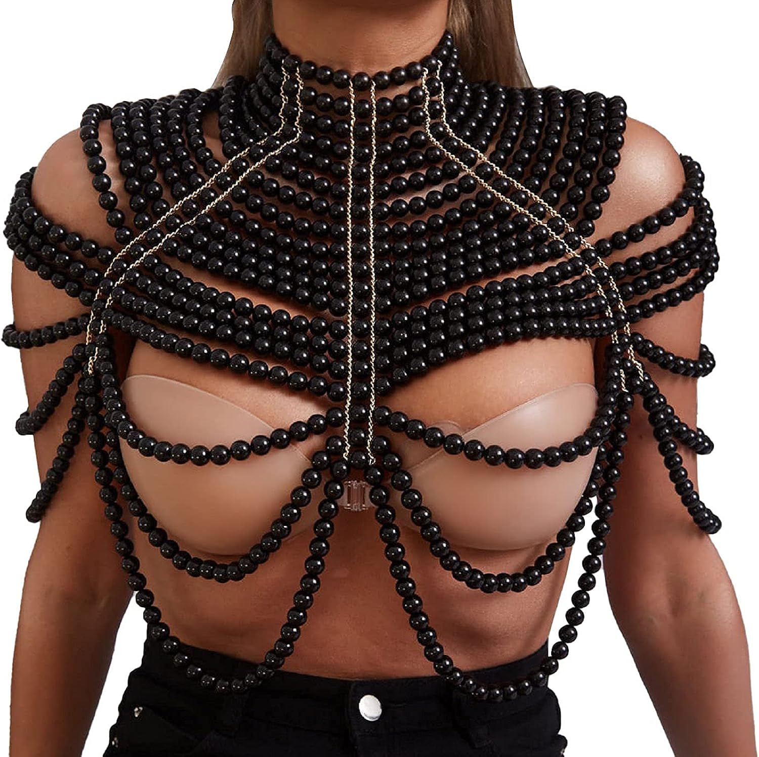 Pearl Body Chain Jewelry for Women - Fashion Handmade Pearl Body Chain Shoulder Necklace Bra