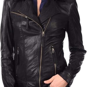 Q QAWACH Women Leather Jacket - Lambskin Winter Vintage Motorcycle Biker Jacket, Moto Riding & Racing Jackets