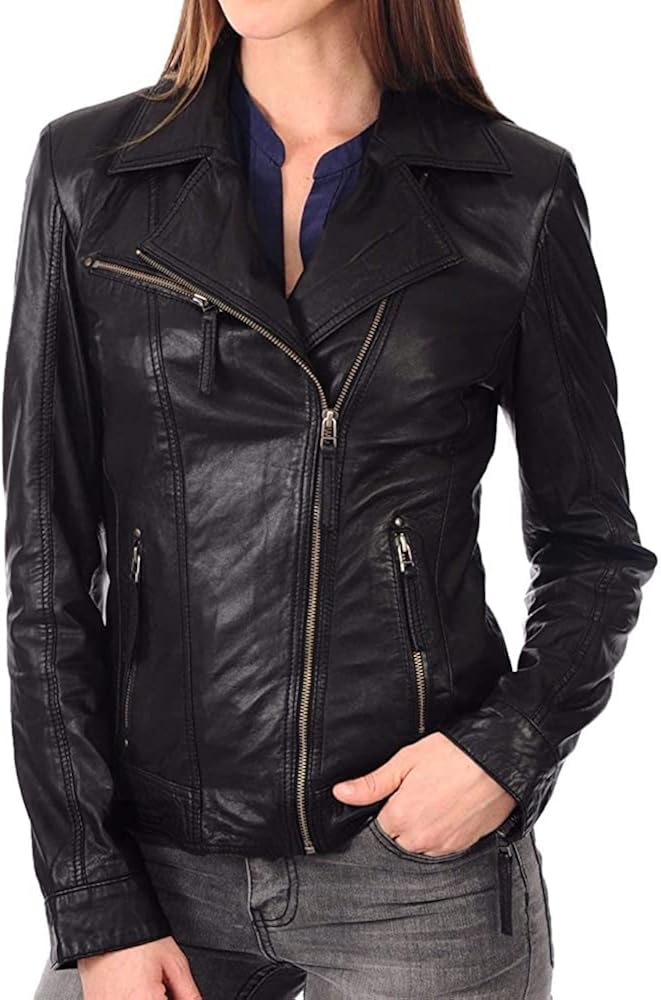 Q QAWACH Women Leather Jacket - Lambskin Winter Vintage Motorcycle Biker Jacket, Moto Riding & Racing Jackets