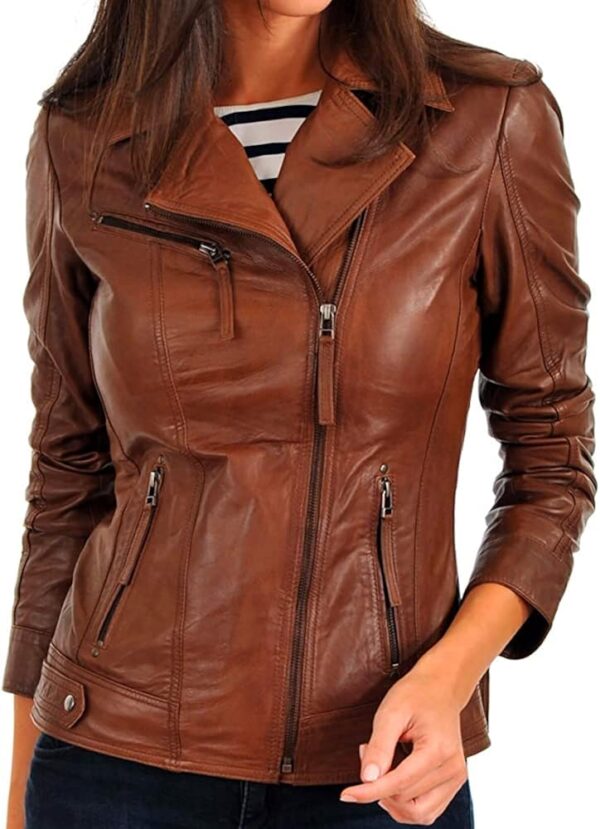 Q QAWACH Women Leather Jacket - Lambskin Winter Vintage Motorcycle Biker Jacket, Moto Riding & Racing Jackets