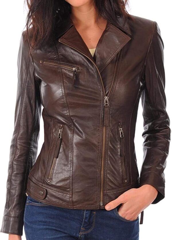 Q QAWACH Women Leather Jacket - Lambskin Winter Vintage Motorcycle Biker Jacket, Moto Riding & Racing Jackets