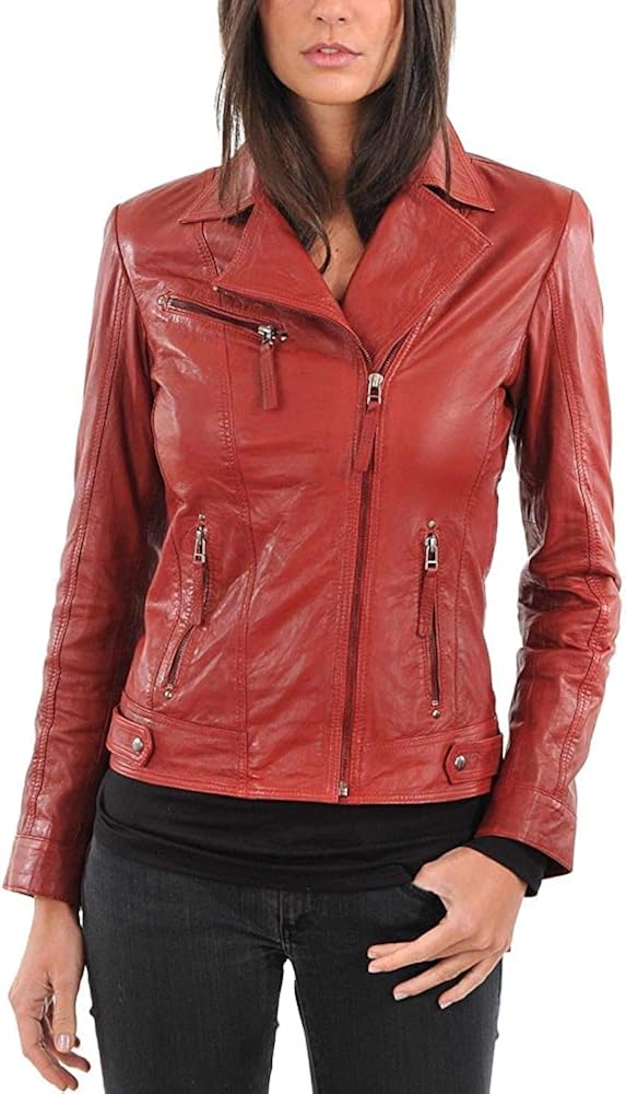 Q QAWACH Women Leather Jacket - Lambskin Winter Vintage Motorcycle Biker Jacket, Moto Riding & Racing Jackets