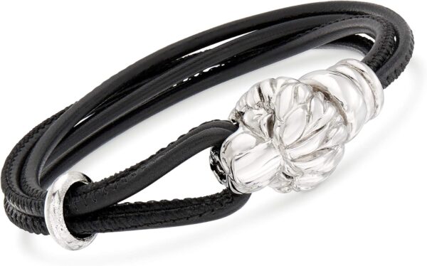 Ross-Simons Italian Sterling Silver Lion Bracelet With Black Leather