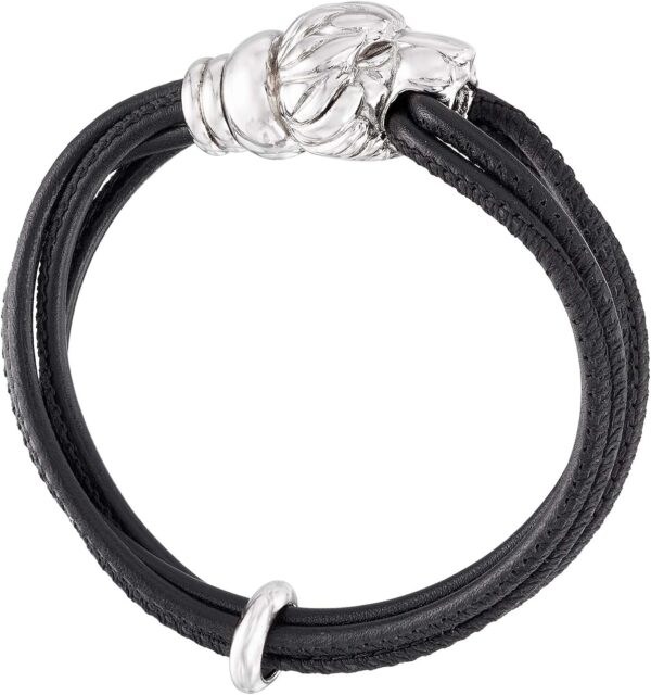 Ross-Simons Italian Sterling Silver Lion Bracelet With Black Leather
