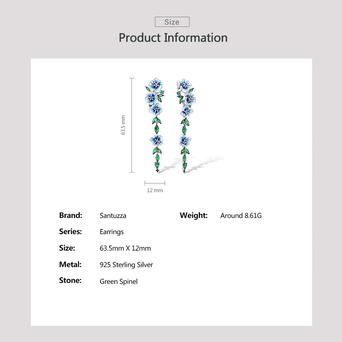 Santuzza Sterling Silver Green Spinel Enamel Peony Flower Earrings for Women