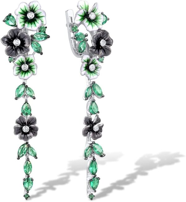 Santuzza Sterling Silver Green Spinel Enamel Peony Flower Earrings for Women
