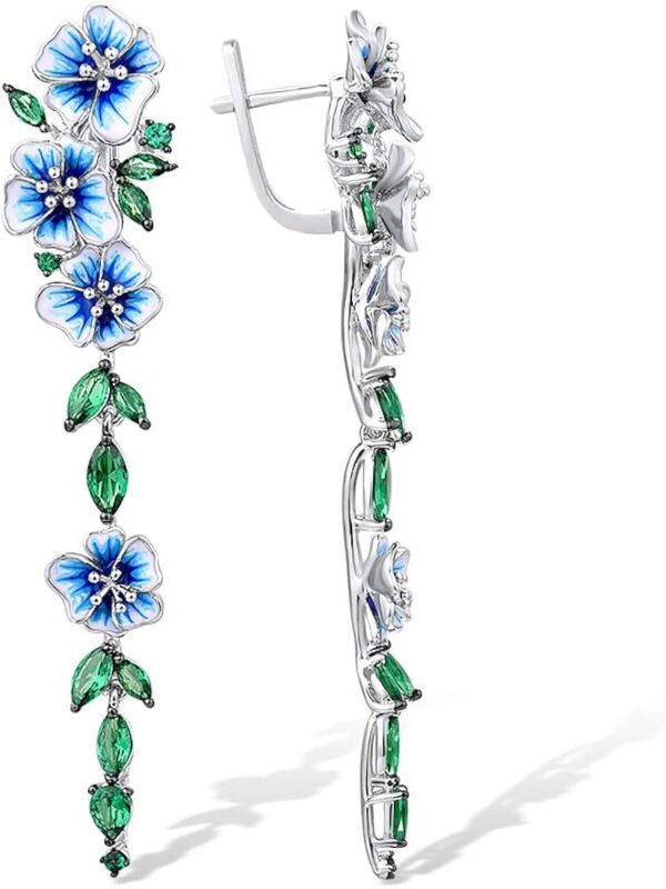 Santuzza Sterling Silver Green Spinel Enamel Peony Flower Earrings for Women