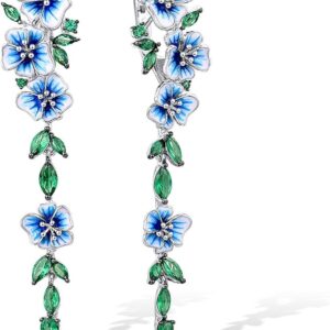 Santuzza Sterling Silver Green Spinel Enamel Peony Flower Earrings for Women
