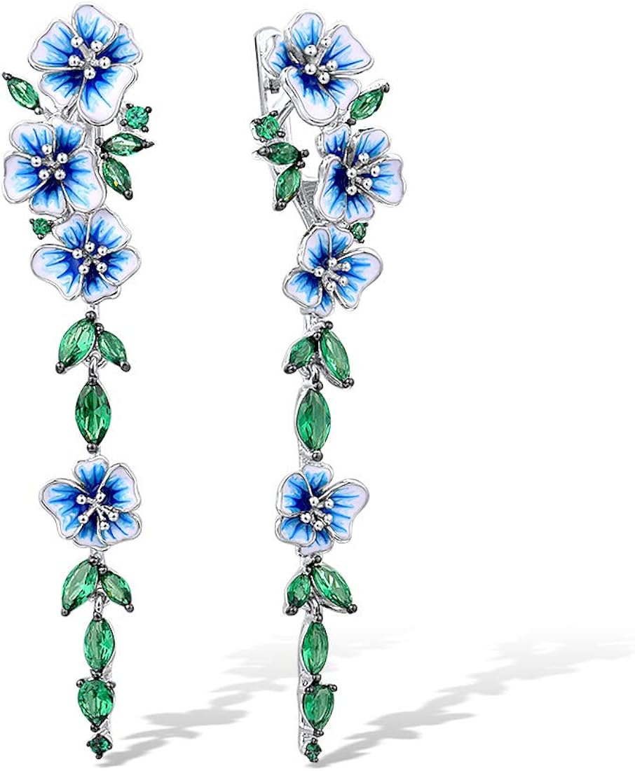 Santuzza Sterling Silver Green Spinel Enamel Peony Flower Earrings for Women