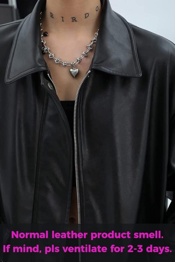 Sumleno Women Faux Leather Blazer Vintage Lapel Boyfriend PU Jacket Long Sleeve Button Down Coat Streetwear