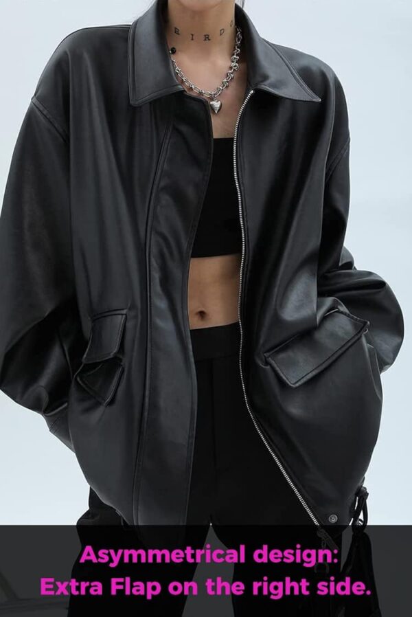 Sumleno Women Faux Leather Blazer Vintage Lapel Boyfriend PU Jacket Long Sleeve Button Down Coat Streetwear