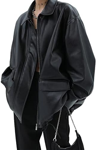 Sumleno Women Faux Leather Blazer Vintage Lapel Boyfriend PU Jacket Long Sleeve Button Down Coat Streetwear