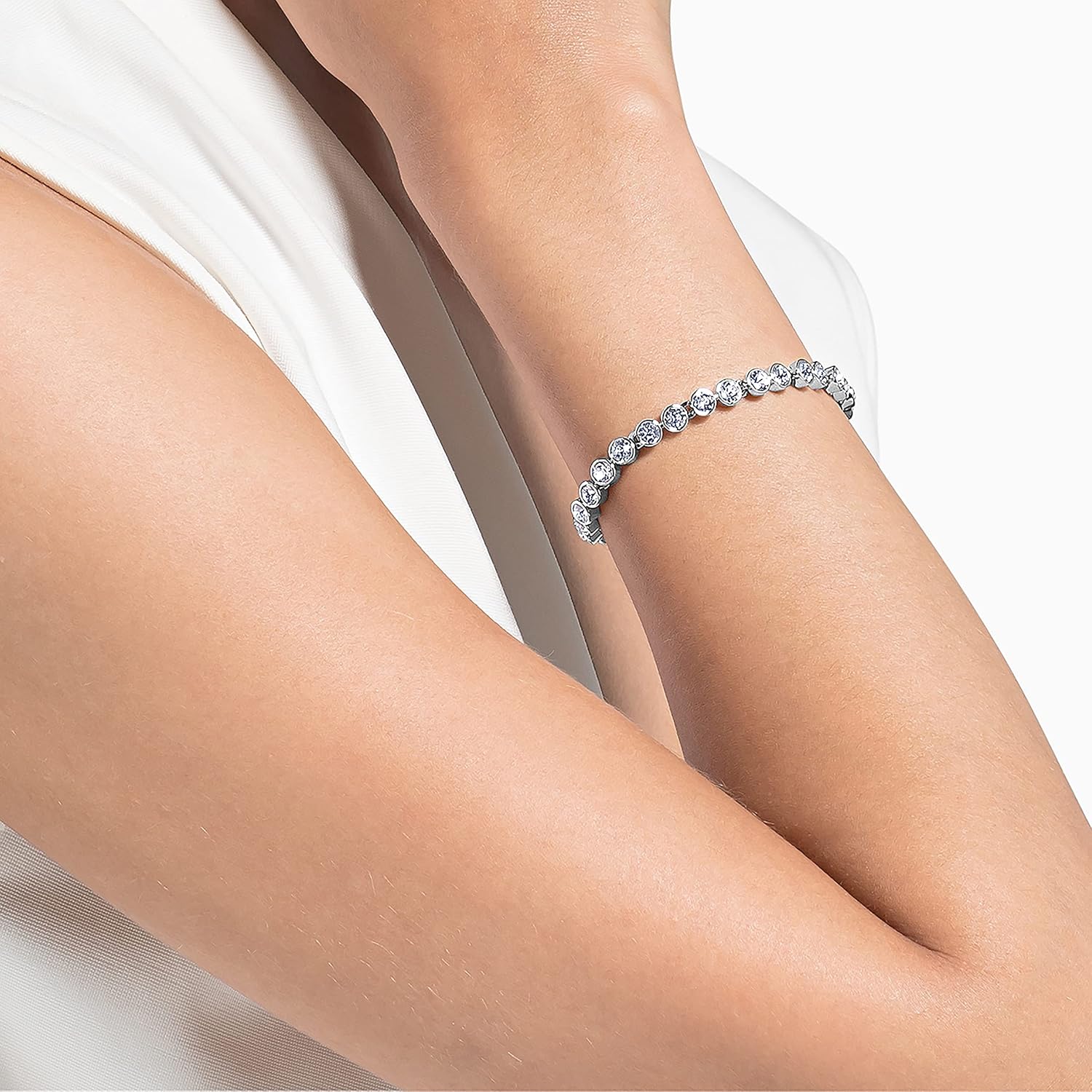 Swarovski Tennis Bracelet and Earring Jewelry Collection, Rhodium Finish, Clear Crystals
