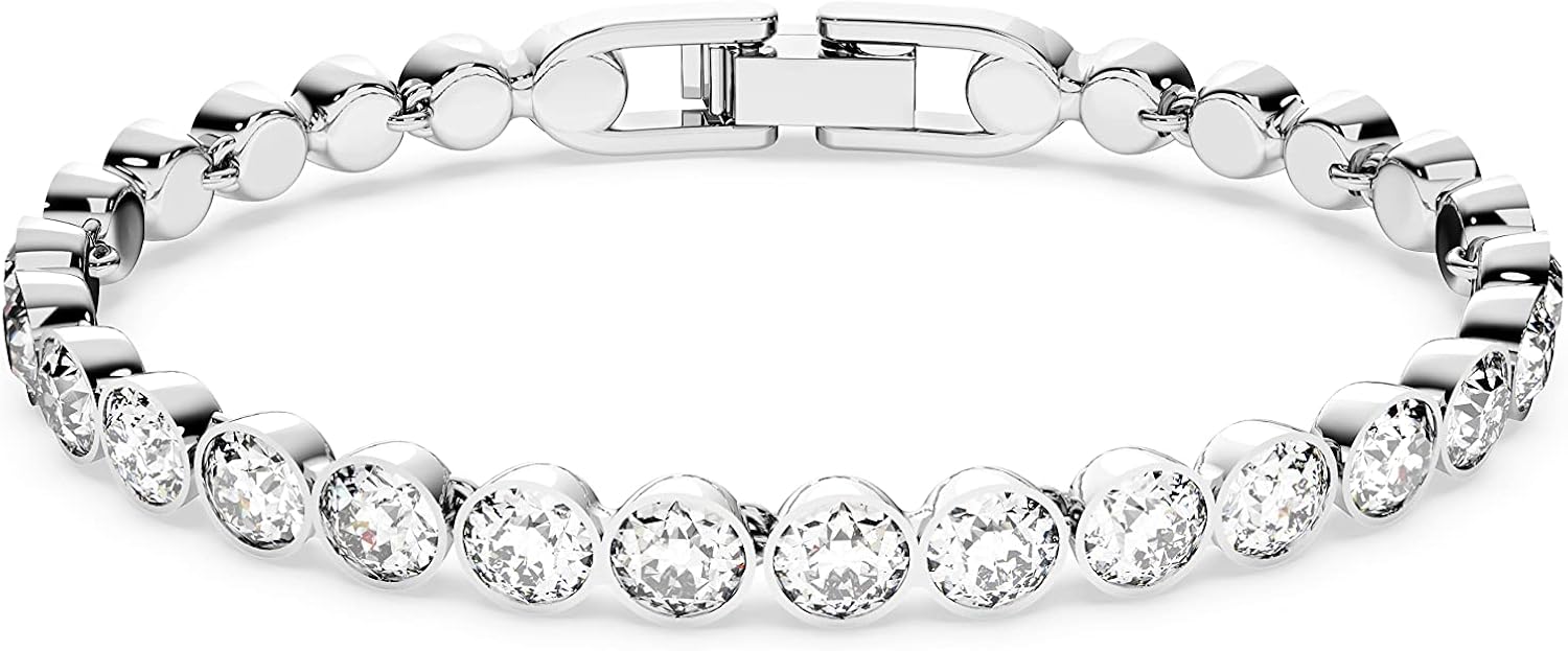 Swarovski Tennis Bracelet and Earring Jewelry Collection, Rhodium Finish, Clear Crystals