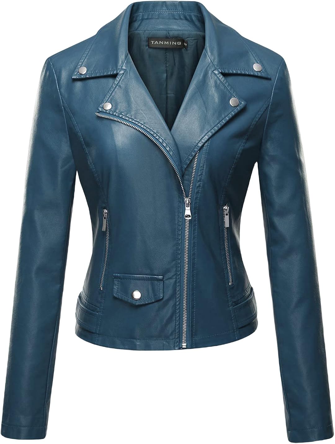 Tanming Women's Faux Leather Moto Biker Short Coat Jacket