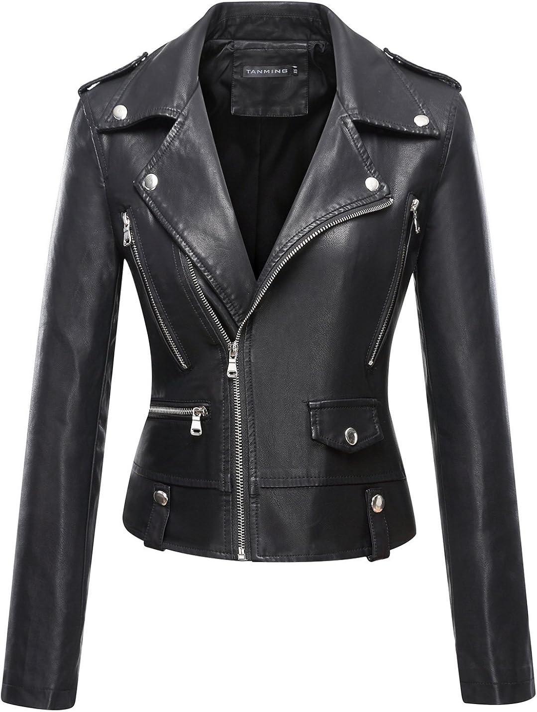 Tanming Women's Faux Leather Moto Biker Short Coat Jacket