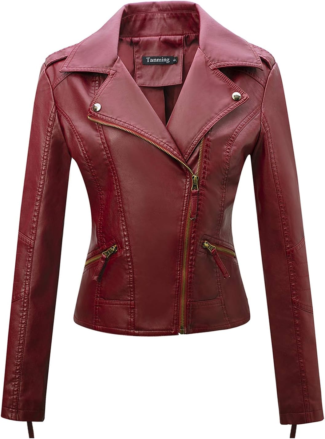 Tanming Women's Faux Leather Moto Biker Short Coat Jacket