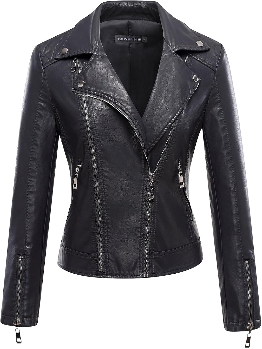 Tanming Women's Faux Leather Moto Biker Short Coat Jacket