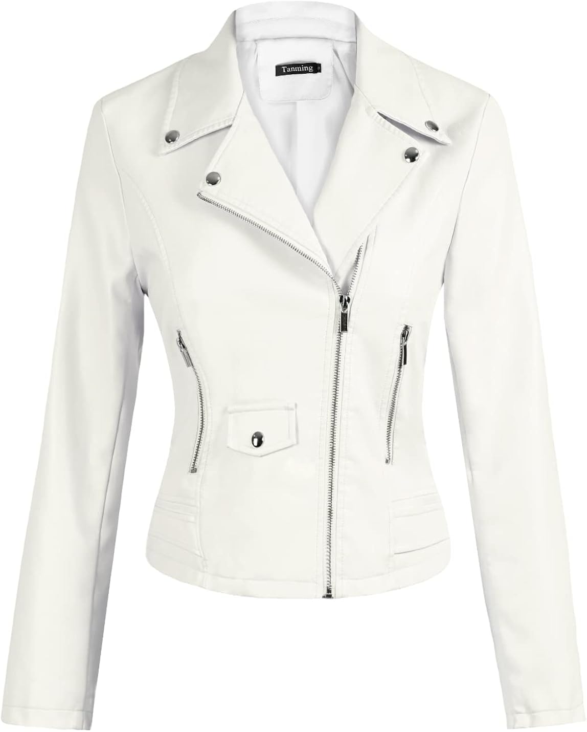 Tanming Women's Faux Leather Moto Biker Short Coat Jacket