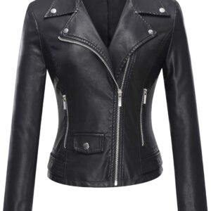 Tanming Women's Faux Leather Moto Biker Short Coat Jacket
